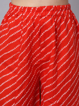 Red Cotton Bandhani Print Suit Set with Kota Dupatta