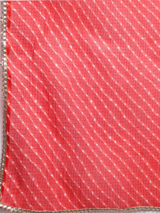 Red Cotton Bandhani Print Suit Set with Kota Dupatta
