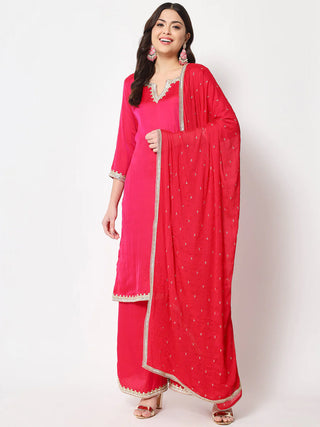 Pink Crepe Silk Suit Set with Chinon Silk Dupatta