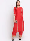 Cotton Silk Red Foil, Gota & Zari Detailing Kurta with Solid Palazzo Pants