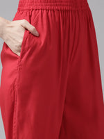 Red Rayon Leheriya Print Suit Set with Voile Dupatta