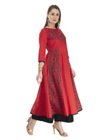 Red Golden Hand Block Print Anarkali Style Kurta - Ria Fashions