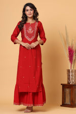 Modal Silk Red Embroidered Sharara Set - Ria Fashions