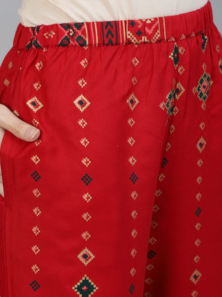 Red Viscose Rayon Ethnic Motif Print & Gotta Patti Detailing Suit Set with Dupatta