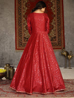 Red Taffeta Silk Embellished Detailing with Metallic Foil work Anarkali Gown