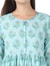 Cotton Sea Green Floral Print Gown - Ria Fashions