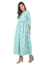 Cotton Sea Green Floral Print Gown - Ria Fashions