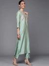 Embroidered Silk Blend Sea Green Kurta with Silk Blend Trouser and Dupatta - Ria Fashions