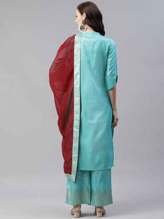 Sky Blue Kurta Pant Suit Set with Dupatta - Ria Fashions