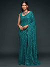 Teal Blue Georgette Sequined Saree - Ria Fashions
