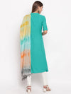 Solid Rayon Teal Green Suit Set with Multi Color Dupatta