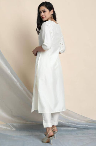 Poly Silk White Kurta Palazzo Set - Ria Fashions