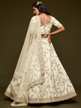 Off White Embroidered Silk Lehenga Choli Set - Ria Fashions