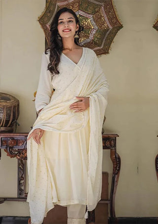 White Mirror Embroidered Angrakha Suit Set