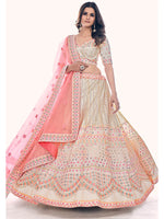 White & Pink Soft Net Floral Embroidered Designer Lehenga Choli Set with Soft Net Dupatta