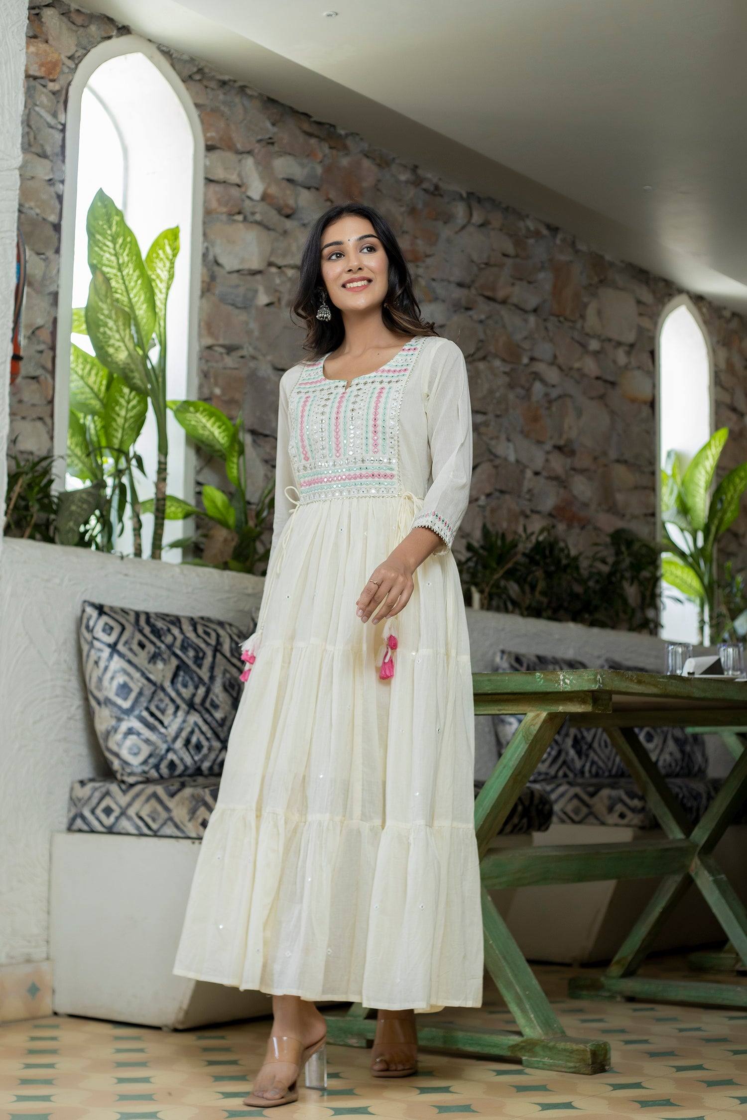 Women Anarkali Kurta Kurti Designer Gown Flared Bollywood White Partywear  Dress | eBay