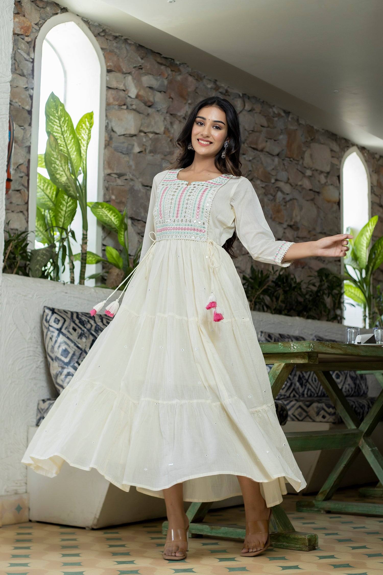 White Anarkali Suit in Georgette With Sequence and Cotton Thread Embroidery  | White anarkali, Modest evening dress, Anarkali suit