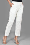 White Solid Straight Cut Pants with Pockets - Ria Fashions