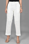 White Solid Straight Cut Pants with Pockets - Ria Fashions