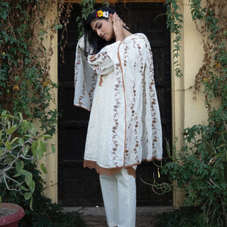 White Cotton Lace Detailing Suit Set with Embroidered Kota Doriya Dupatta