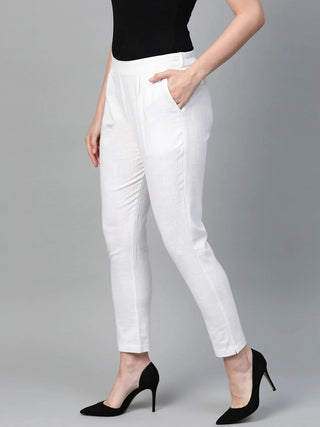 Cotton White Straight Cut Trouser