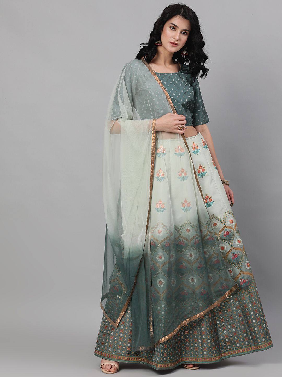 Green Zari Work Lehenga With Net Dupatta - Ria Fashions