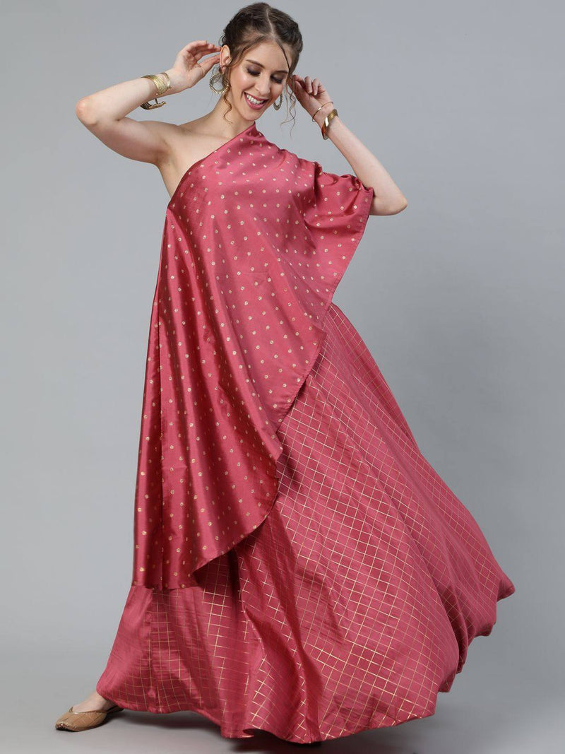 Pink Half Shoulder Lehenga Choli Set - Ria Fashions