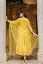 Yellow Embroidered Georgette Suit Set with Organza Dupatta - Ria Fashions