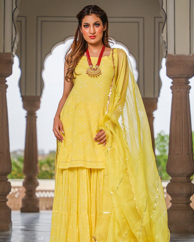 Yellow Sharara Suit Set with Dupatta - Ria Fashions