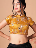 Yellow & Black Silk Embroidered Lehenga Choli Set with Net Dupatta