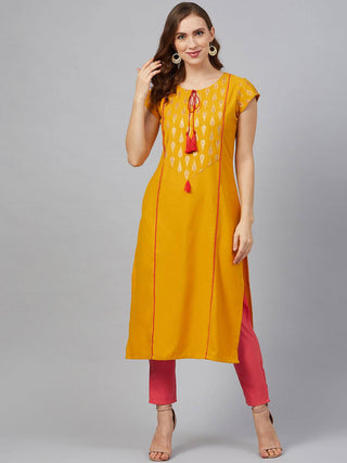 Yellow Printed Kurta Pant Set - Ria Fashions