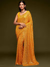 Yellow Georgette Sequined Saree - Ria Fashions