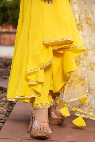Cotton Solid Yellow Anarkli Suit Set - Ria Fashions