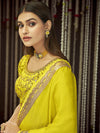 Chinon Yellow Silk Embroidred Saree with Blouse