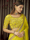 Chinon Yellow Silk Embroidred Saree with Blouse