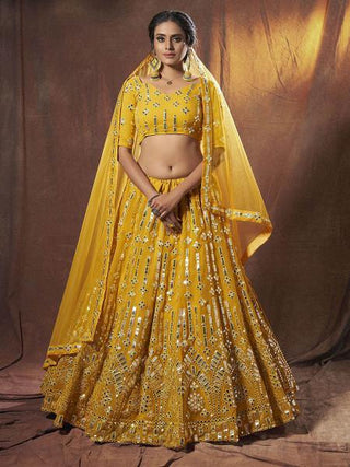 Georgette Yellow Embroidered Lehenga Set with Net Dupatta