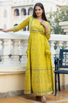 Cotton Yellow Printed Gown - Ria Fashions