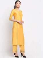 Cotton Silk Yellow Foil, Gota & Zari Detailing Kurta with Solid Cotton Silk Palazzo Pants