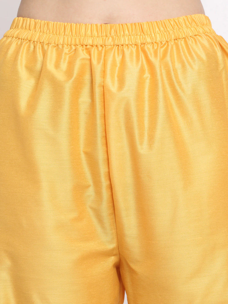 Cotton Silk Yellow Foil, Gota & Zari Detailing Kurta with Solid Cotton Silk Palazzo Pants