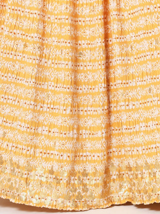 Off White & Yellow Art Silk Printed, Thread Embroidery & Sequin Detailing Lehenga Choli Set with Georgette Dupatta