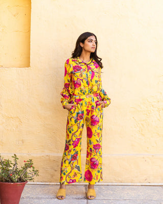 Yellow Muslin Floral Print Co-Ord Set