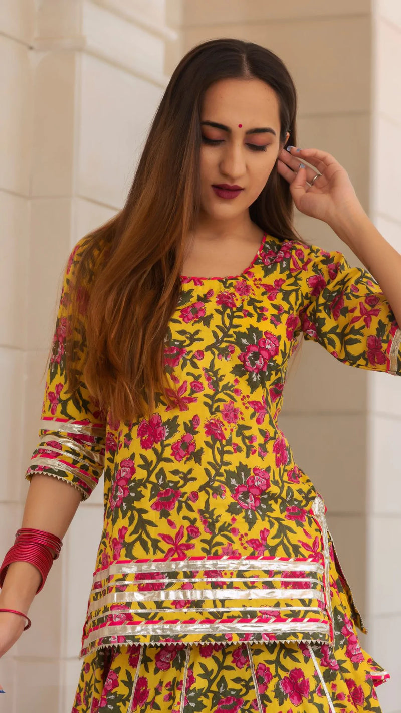 Flora Mango Kurta with Skirt Set