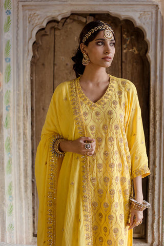 Yellow Muslin Gota Detailing Suit Set with Soft Cotton Dupatta